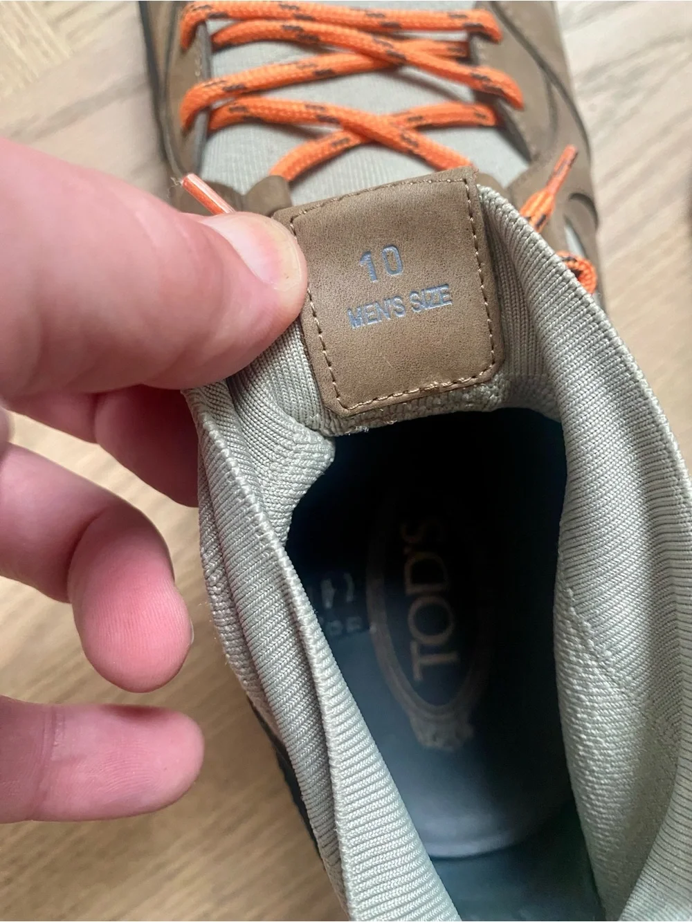 Tod's Brown and Olive Suede High-Top Trail Boot with Orange Laces